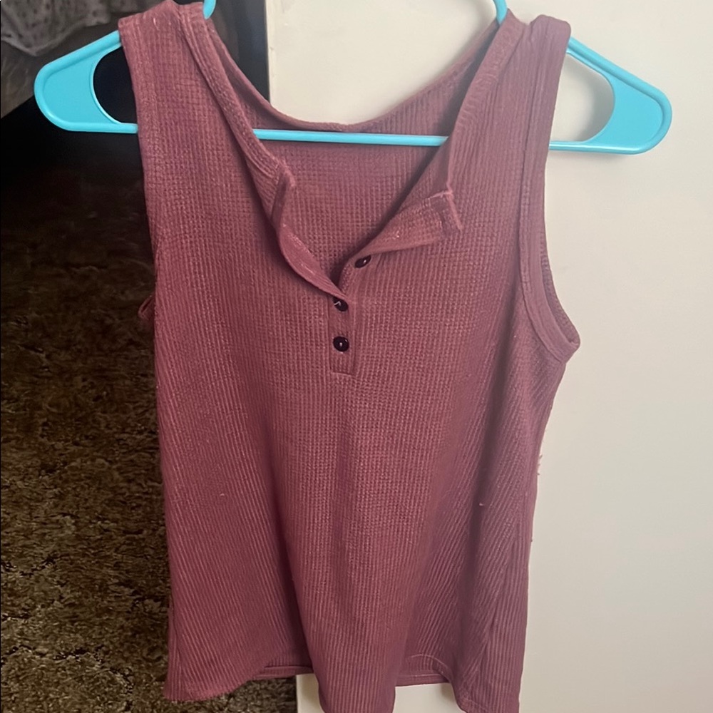 Amazon Purple Ribbed Sleeveless Polo Tank Top